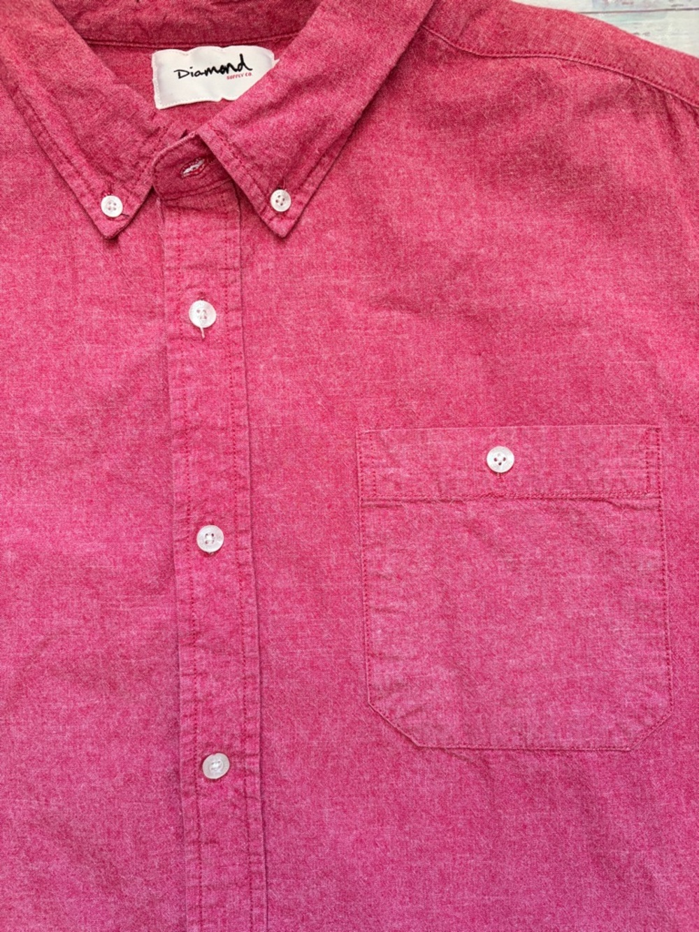 Diamond Short-Sleeve Button-Down Shirt - Red 100% Cotton - Picture 5 of 6